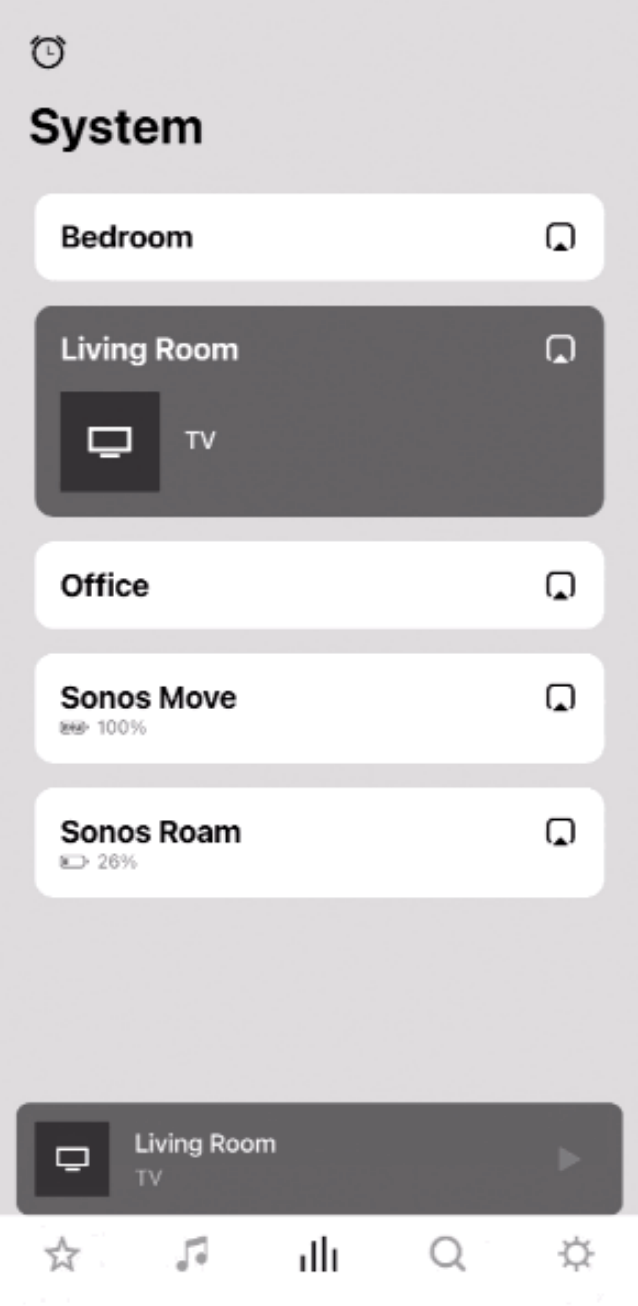 System devices list in the Sonos app.