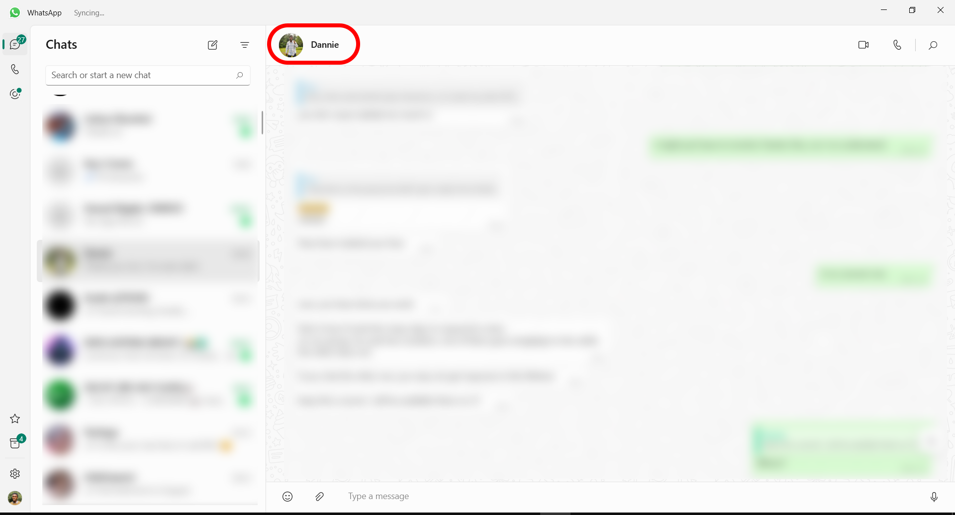 Viewing a contact info in WhatsApp desktop