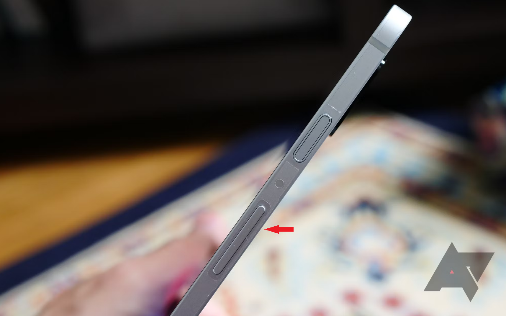 A close-up view of the Samsung Galaxy Tab S8 buttons 
