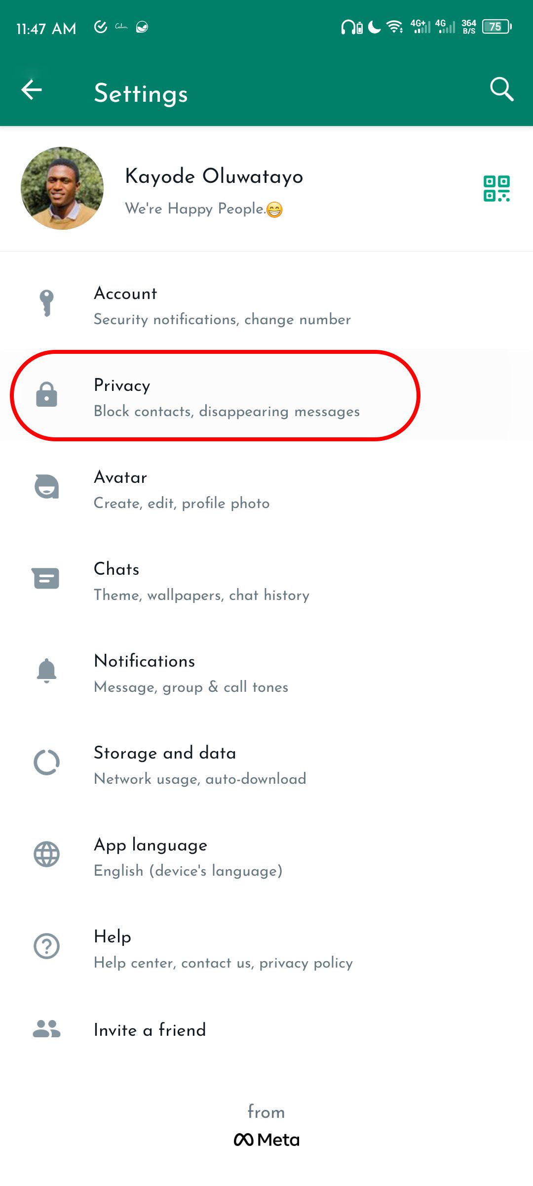WhatsApp Privacy settings on Android