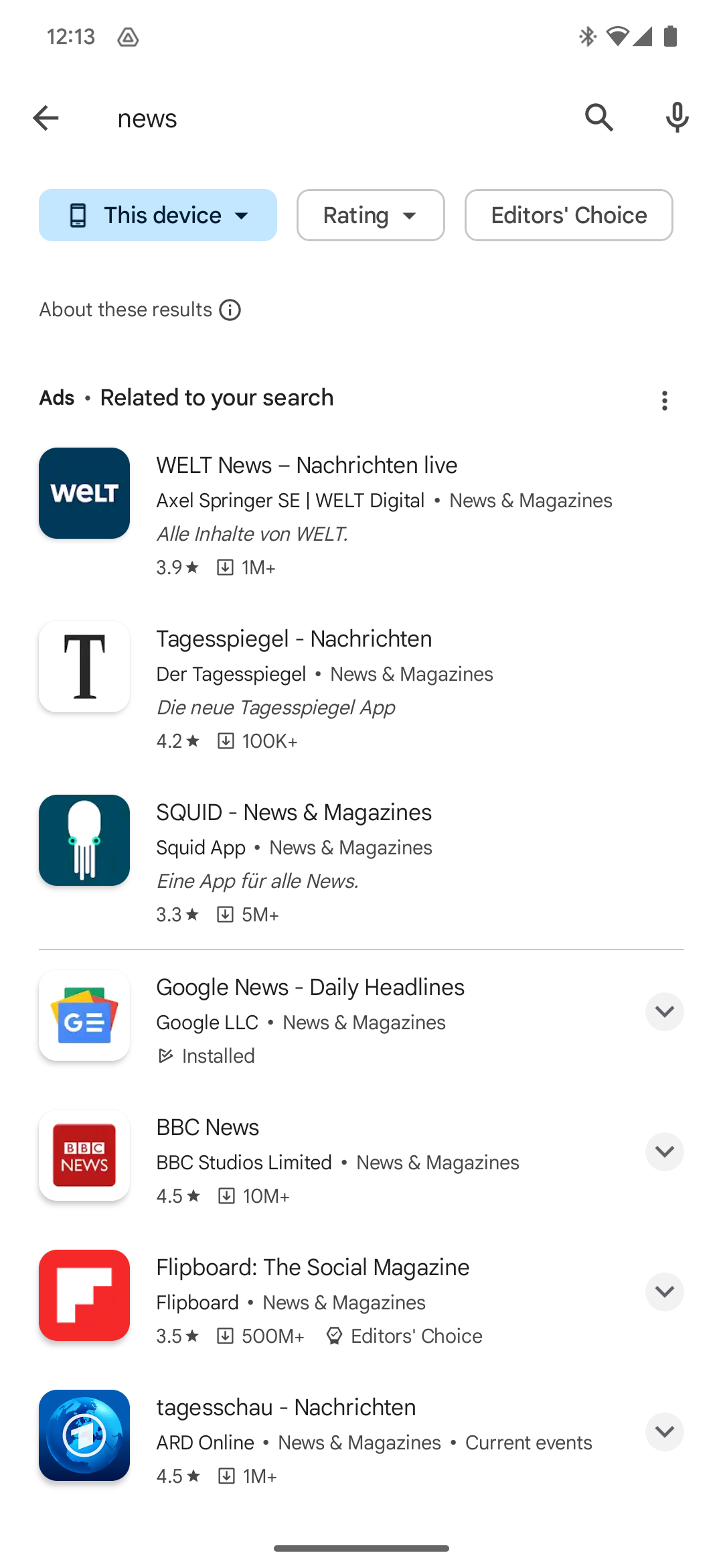 Google hides the install button for most Play Store results