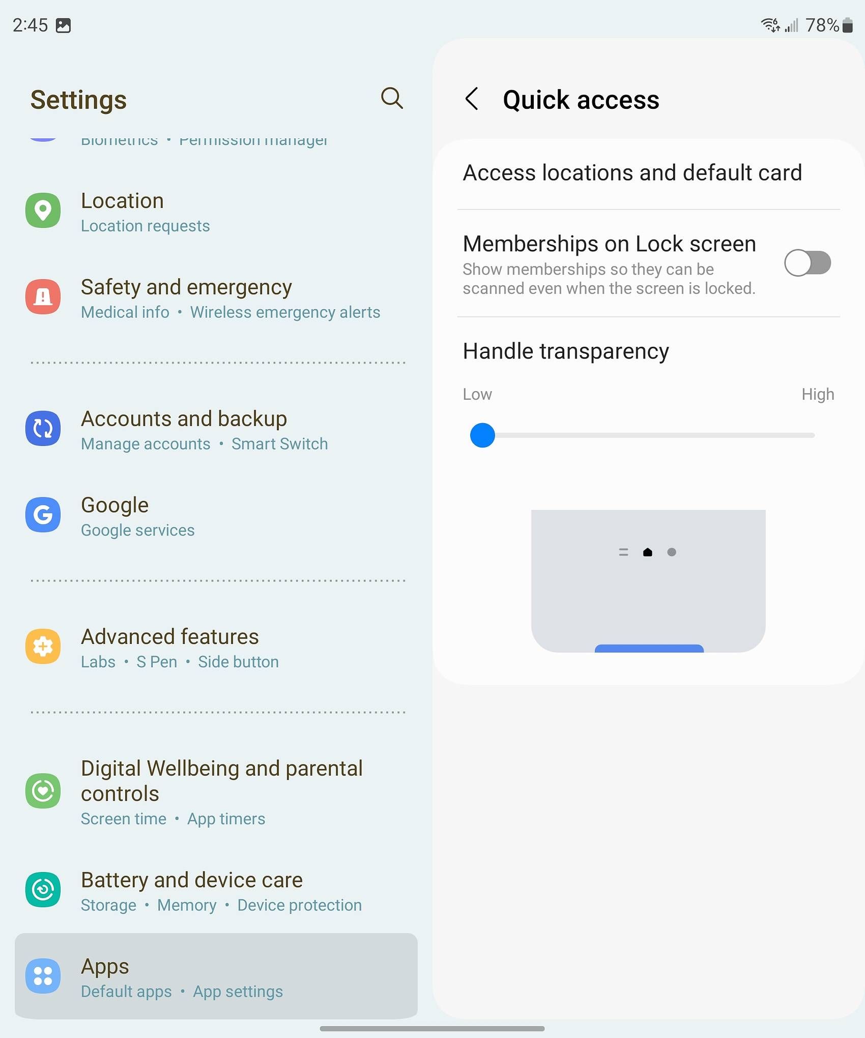 The rapid glean entry to menu for Samsung Wallet on a Galaxy Z Fold 5