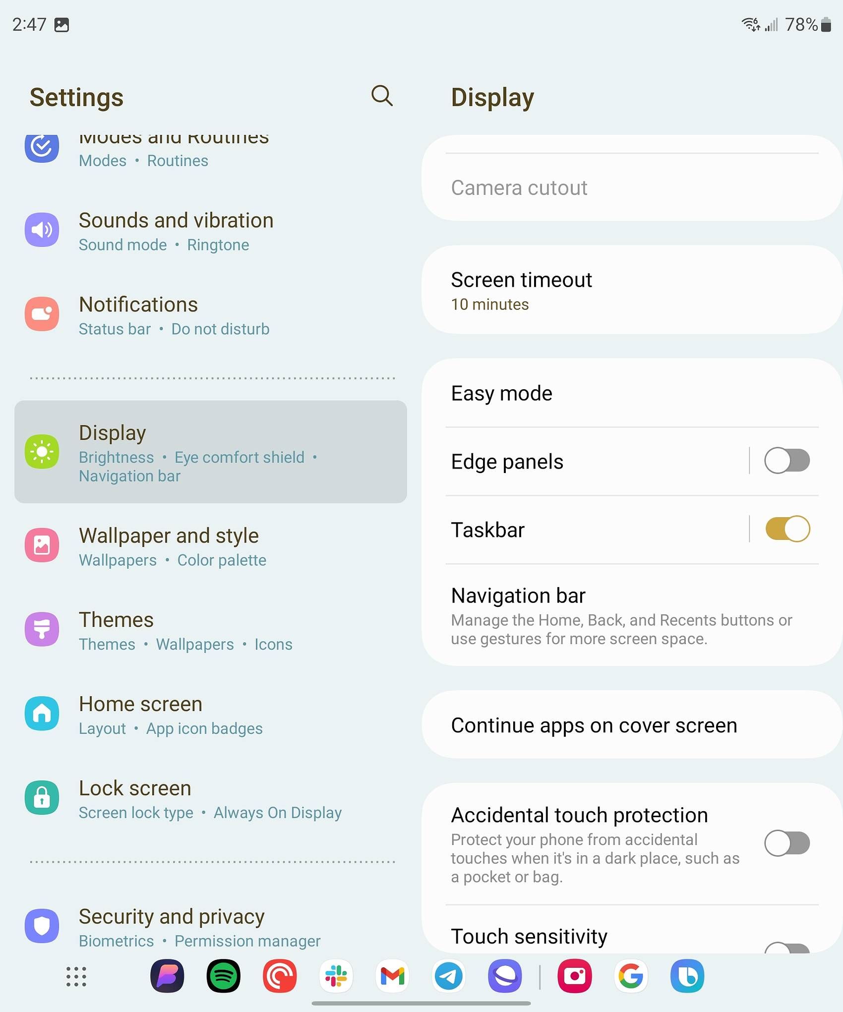 The Instruct settings on a Galaxy Z Fold 5