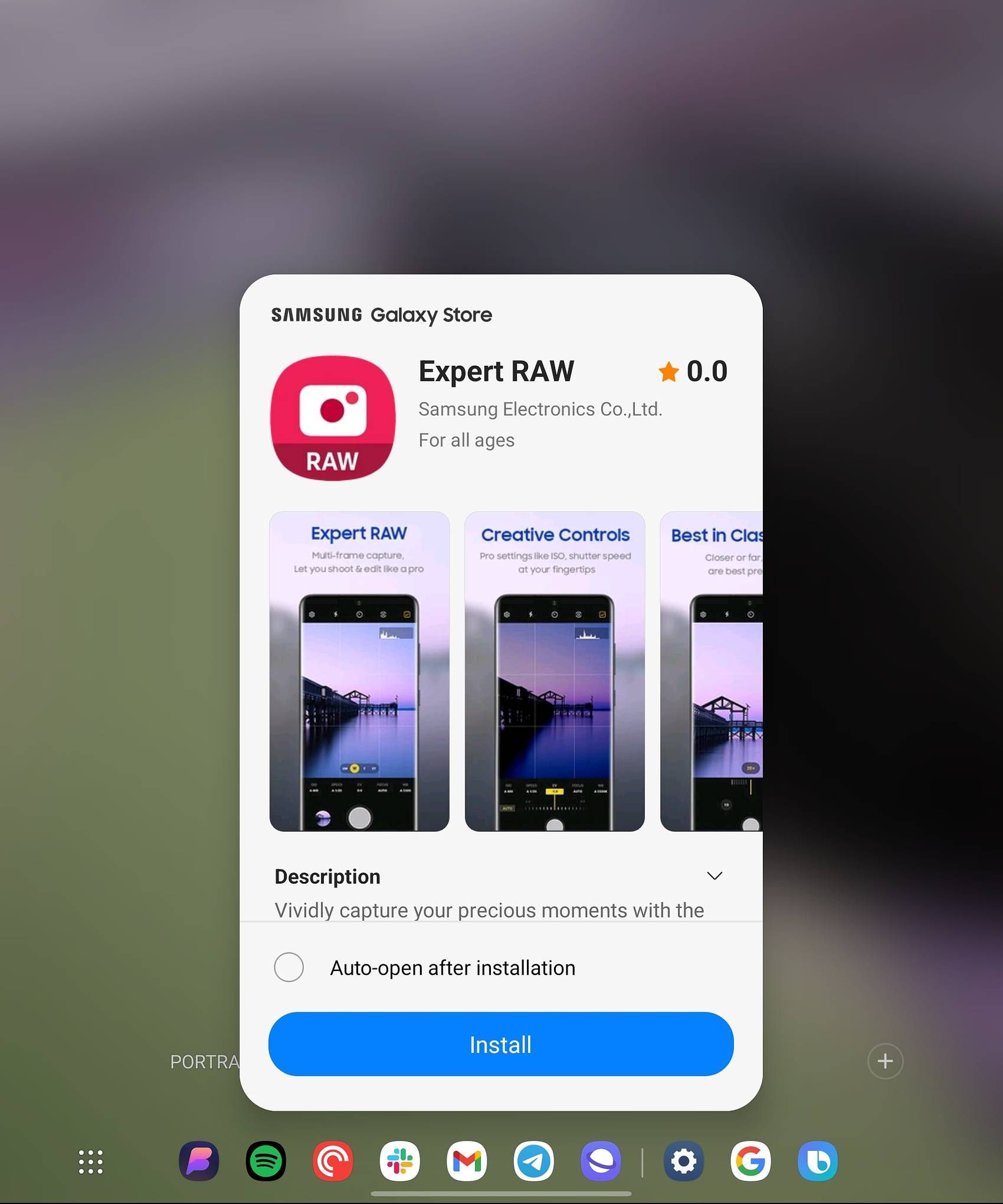 Downloading Expert RAW from the Galaxy Retailer on a Z Fold 5