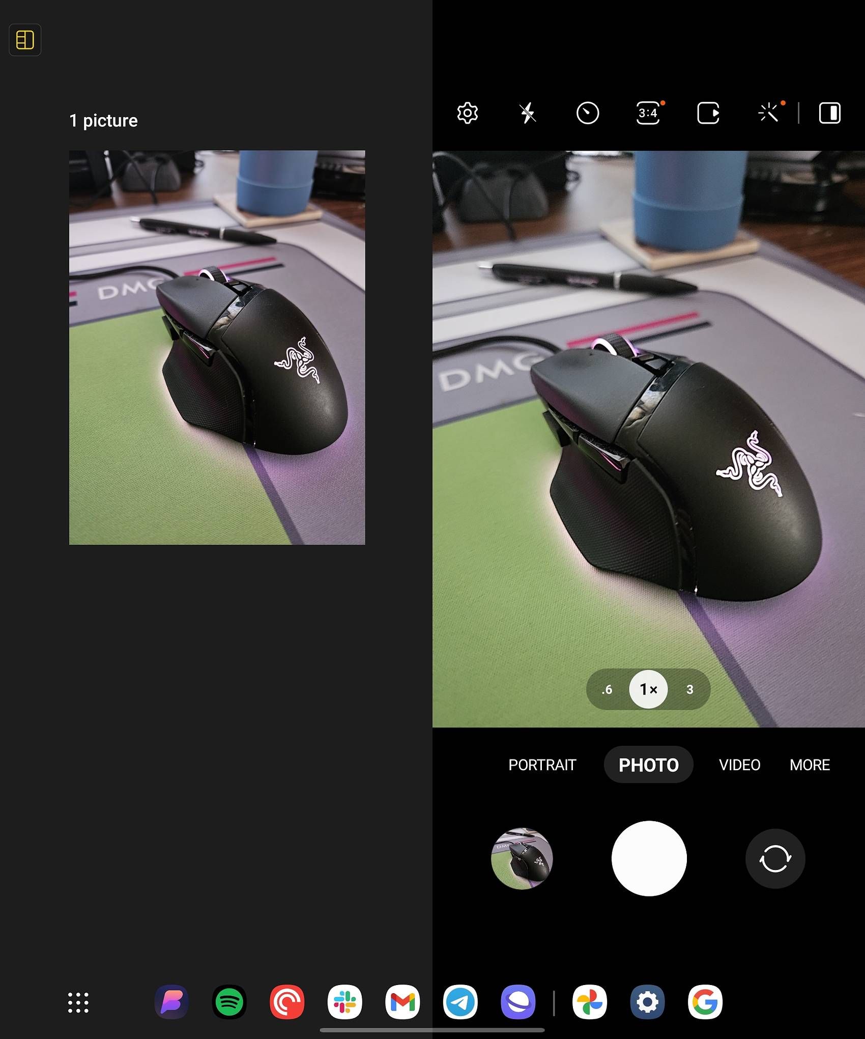 Reduce up Peer on a Galaxy Z Fold 5, with most up-to-date pictures on the left and the viewfinder on the factual.