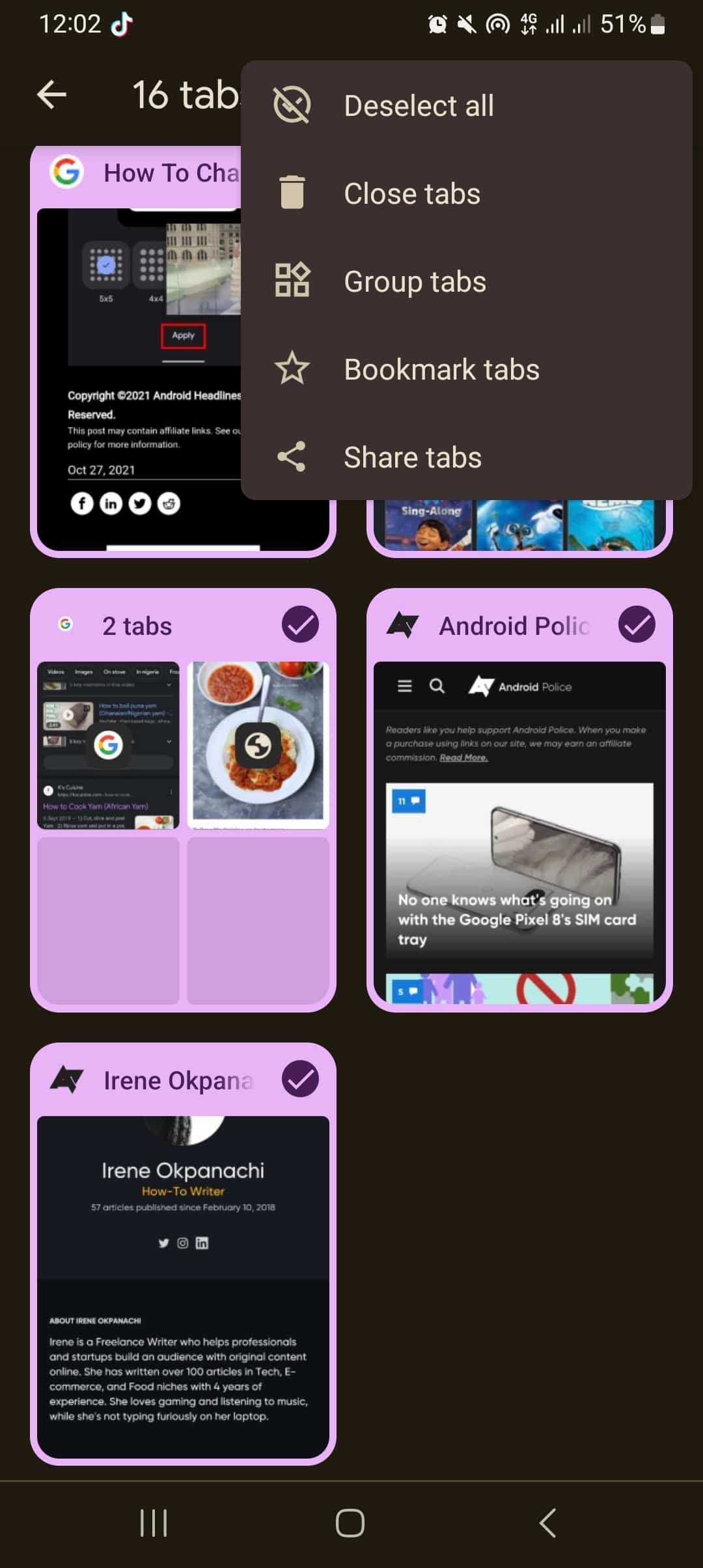 Deciding on all tabs in Google Chrome app