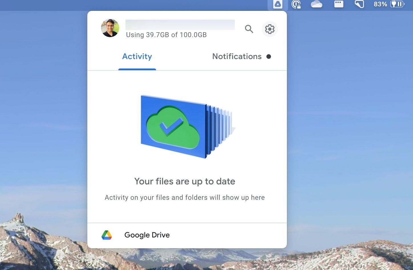 Access Google Drive in Mac menubar