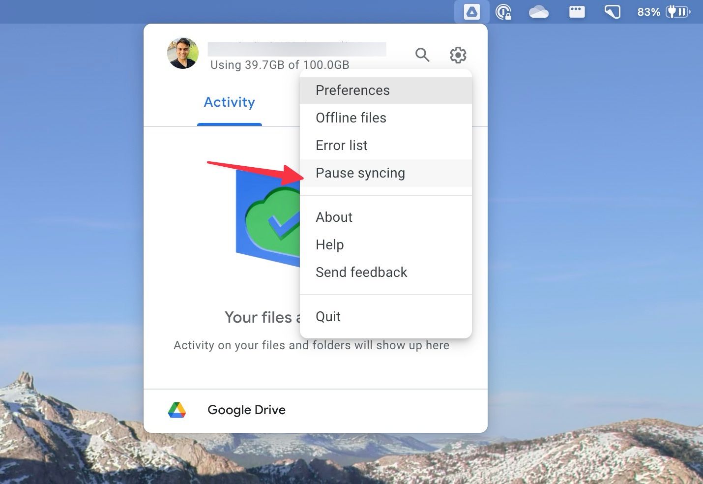 Pause syncing on Google Drive