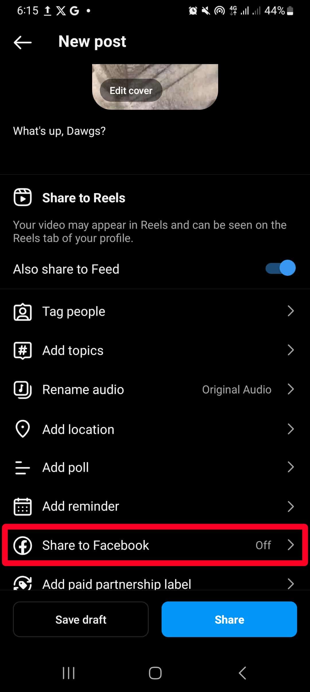 share facebook link to instagram