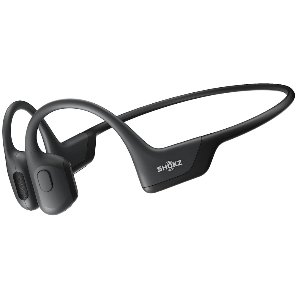 Shokz OpenRun Pro Bone conduction neckband headphones positioned at an angle