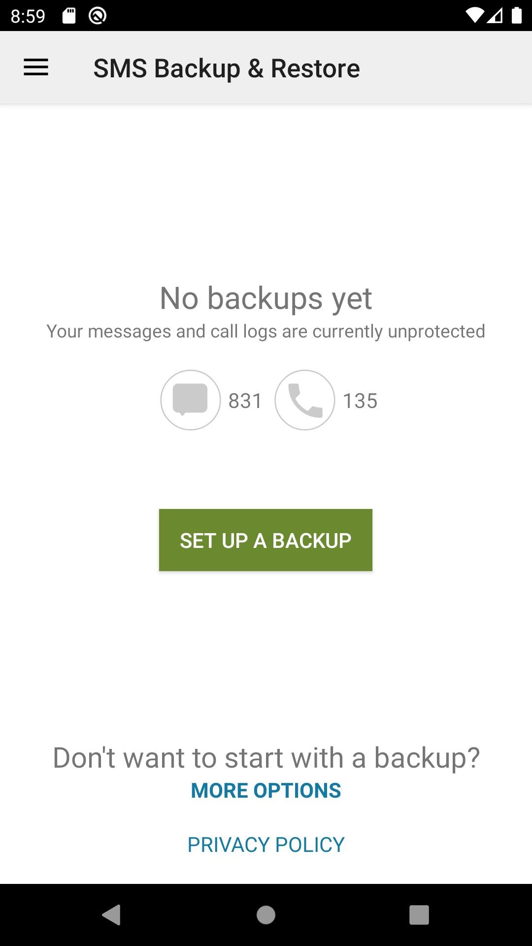 Set up a Backup option on SMS Backup & Restore.