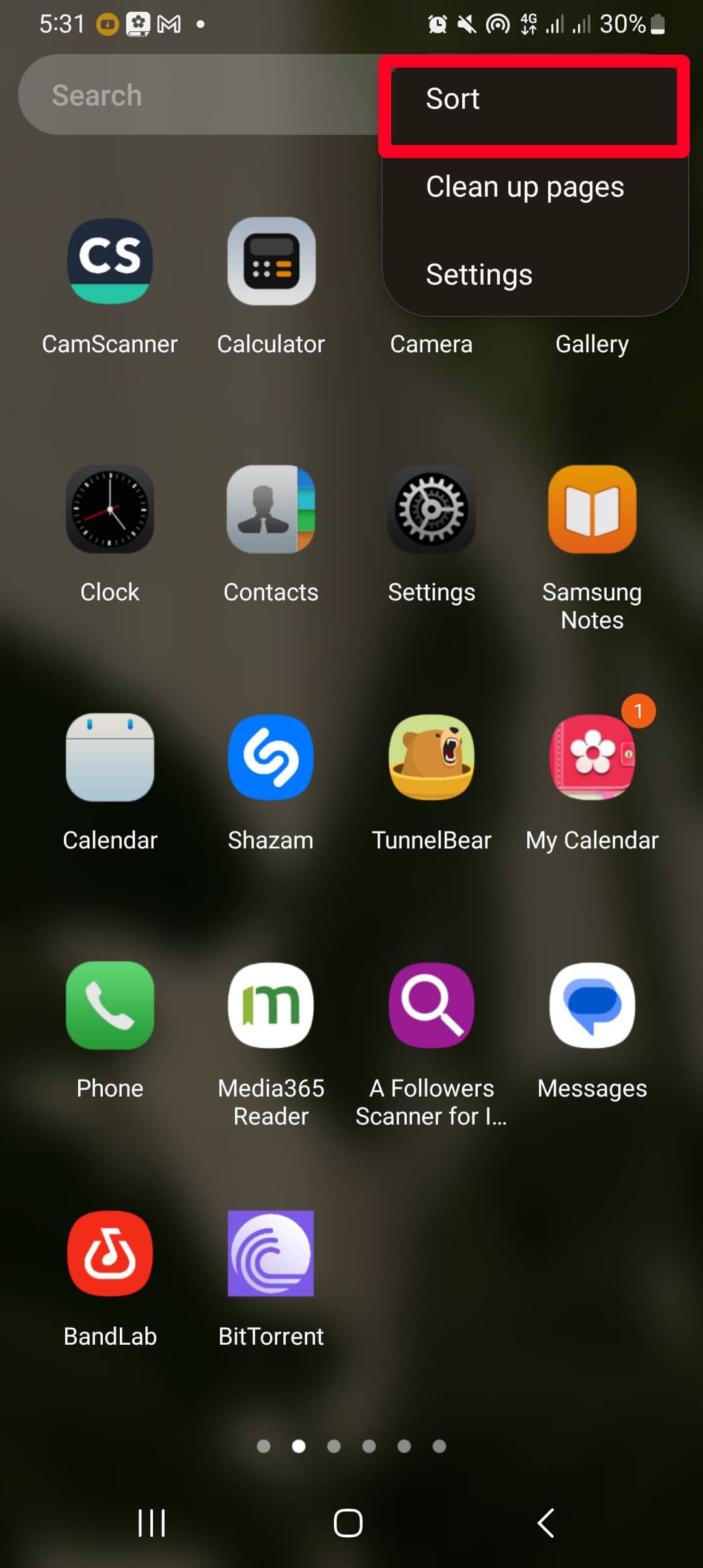 Sorting apps on Android Apps screen.