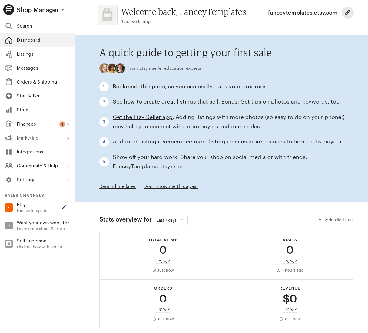 Screenshot of an Etsy shop backend