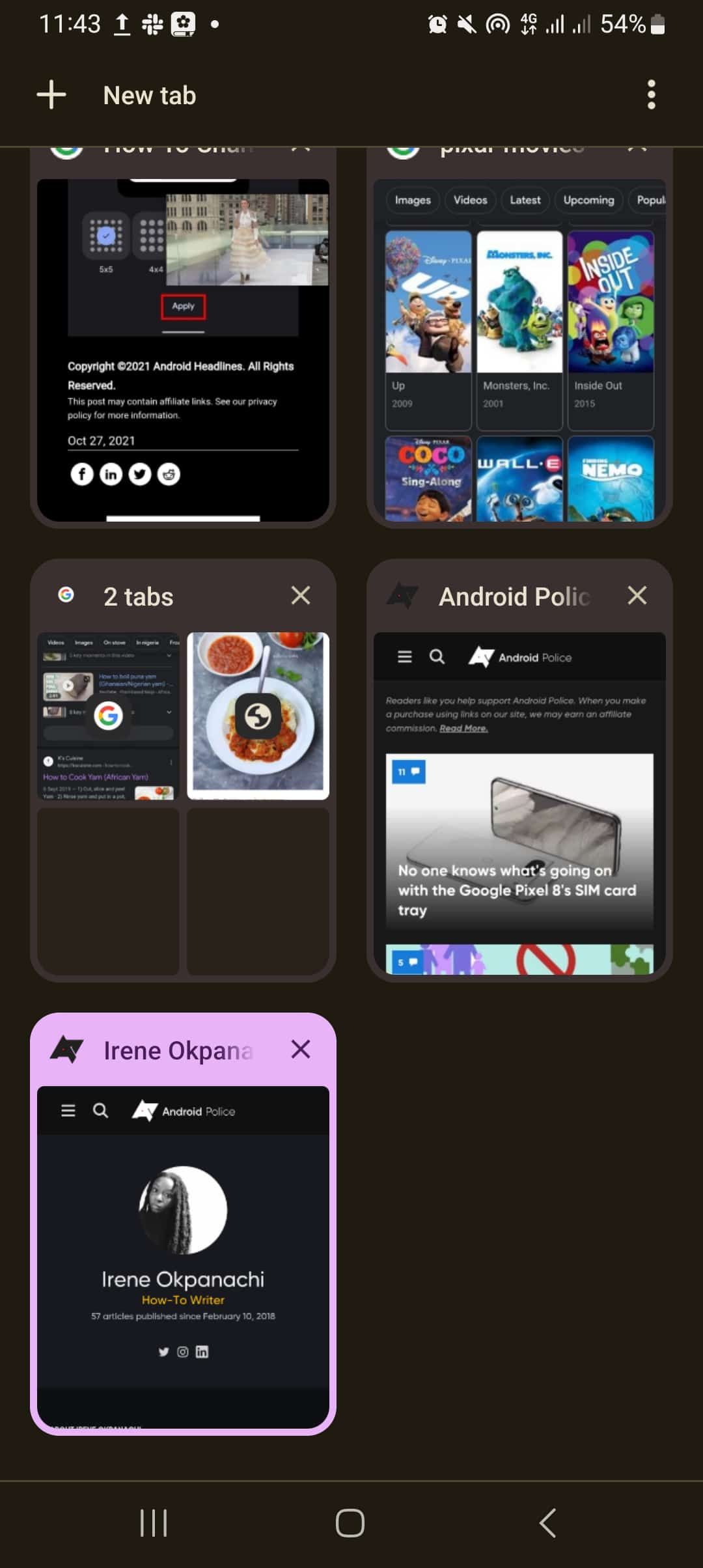 Tabs menu in Chrome on Android