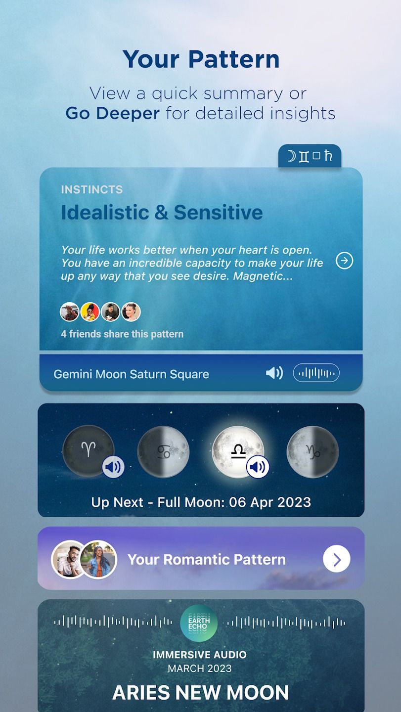 astrology information presented in blue translucent windows