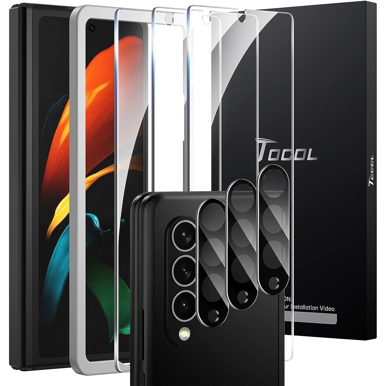 Tocol Z Fold 4 screen protector, front and back views