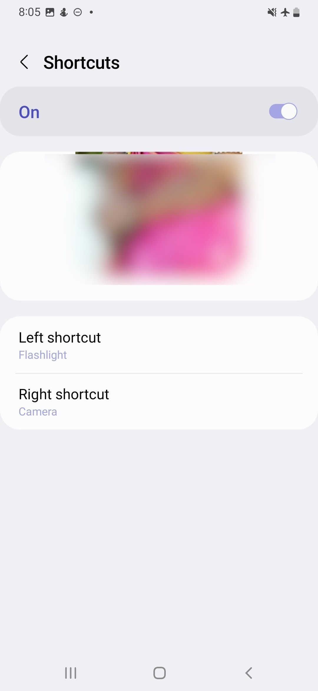 Shortcuts menu on Samsung phone