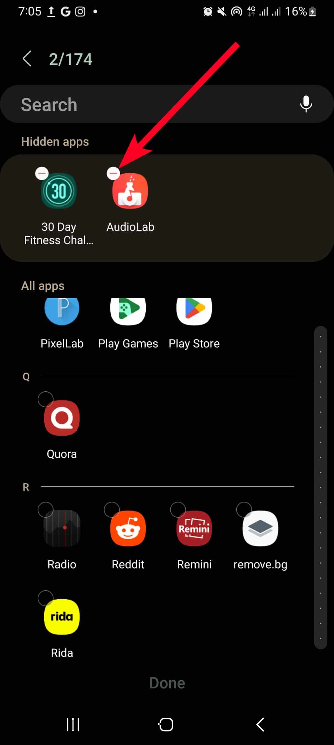 Unhiding apps on Android.