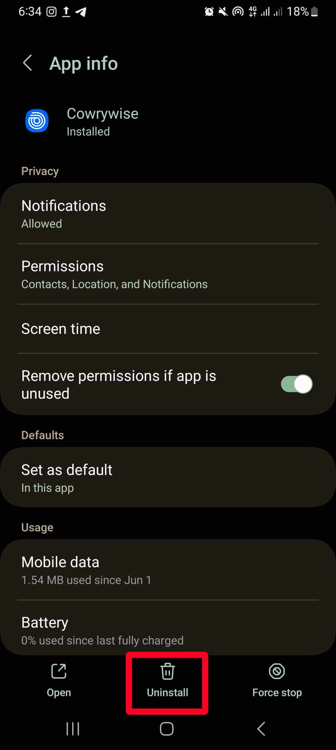 Uninstalling apps from the Android settings menu.