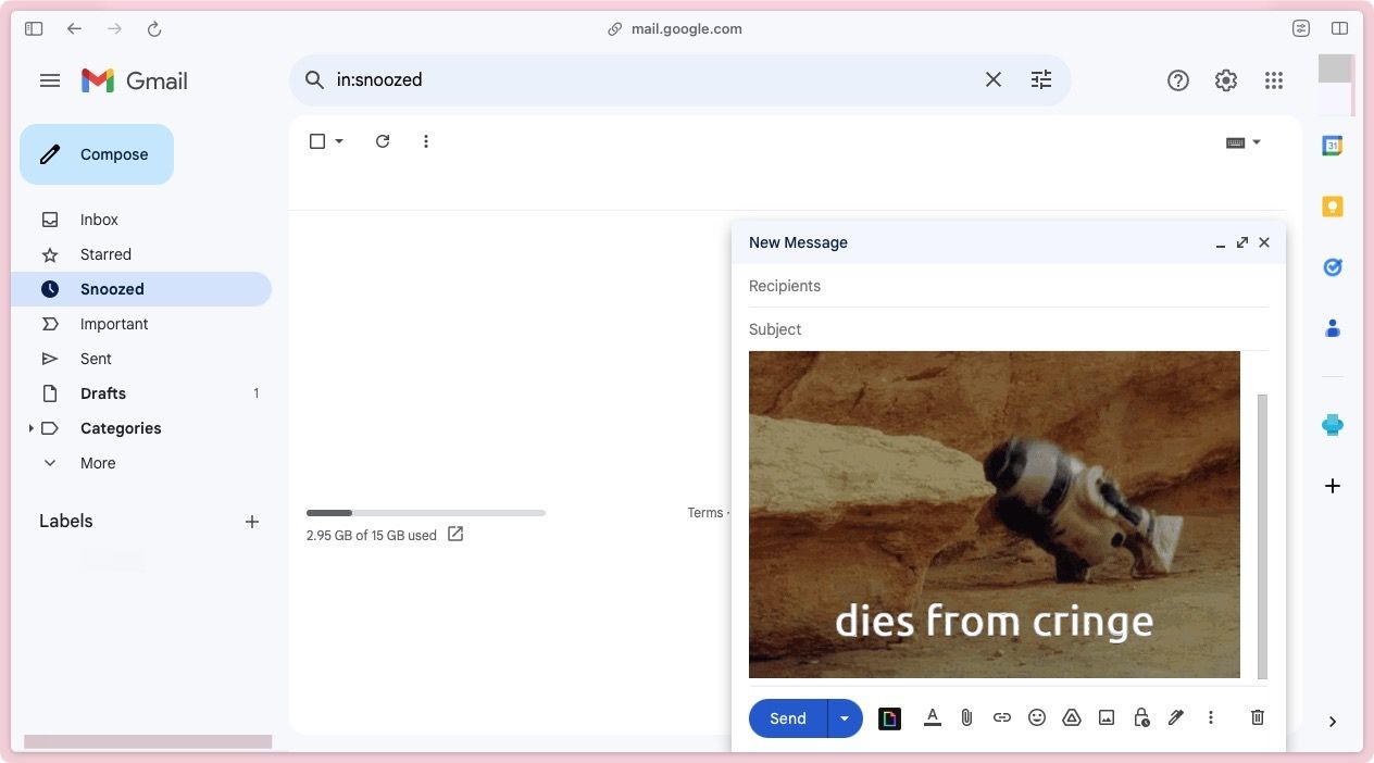 GIF inserted in Gmail effect window