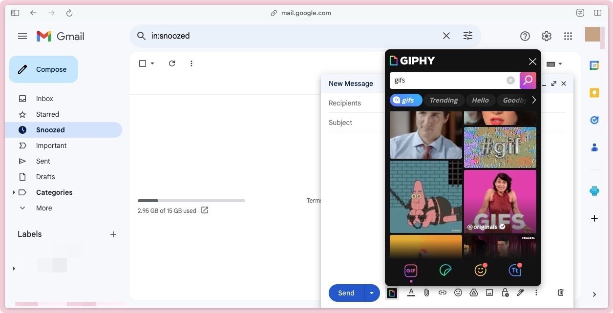 GIPHY Gmail extension interface