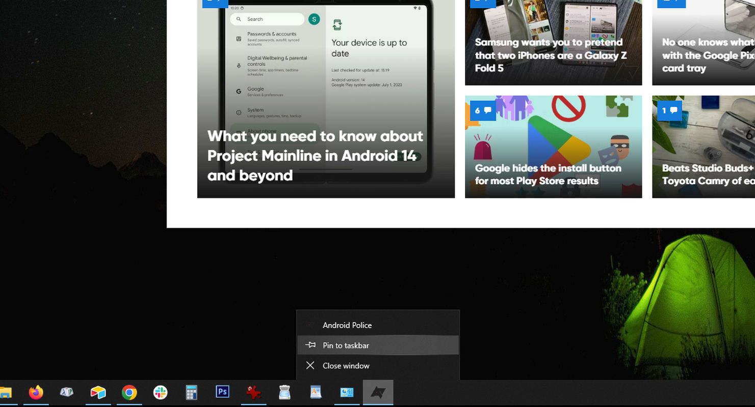Windows 10 taskbar icon right-click menu