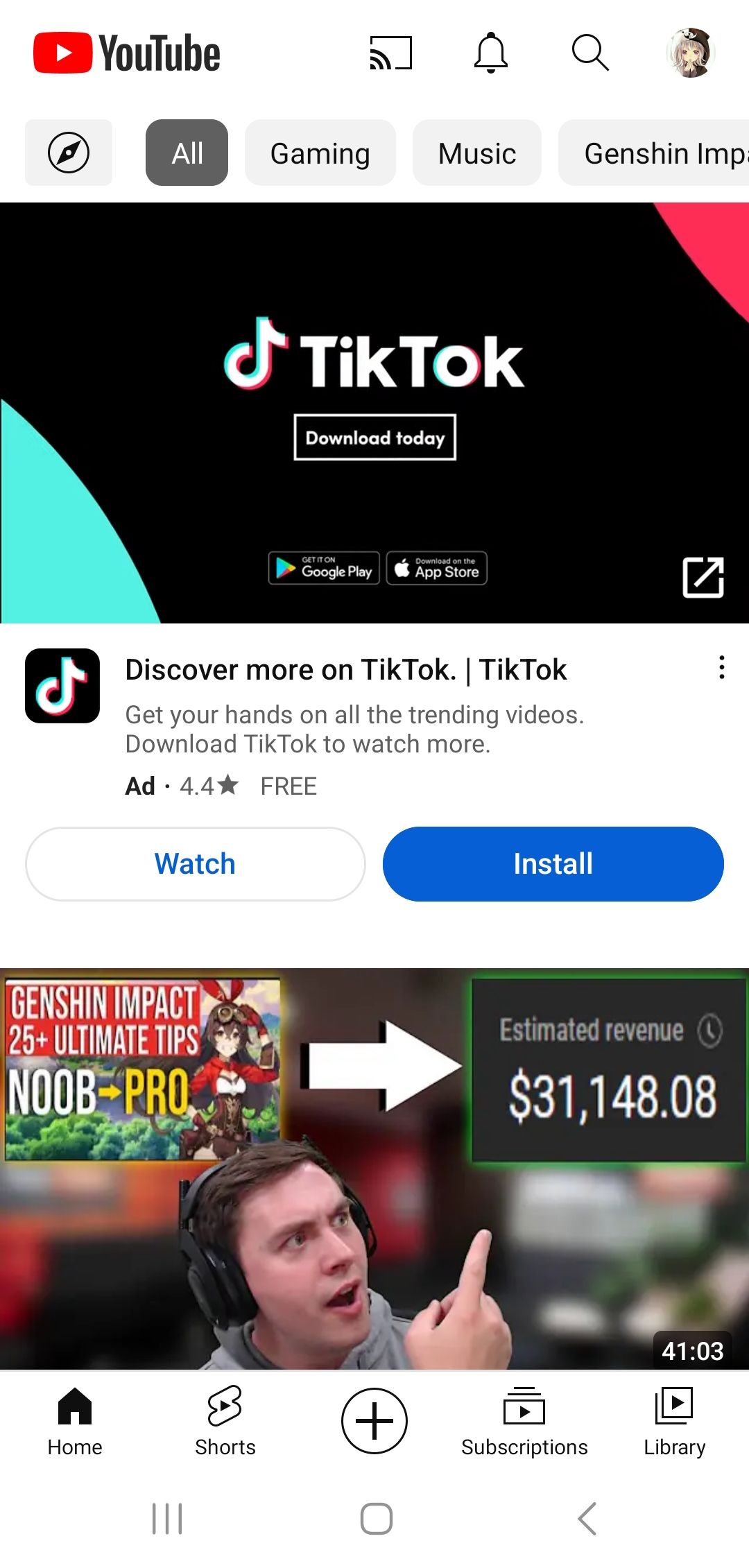 Preview of the YouTube app homepage on mobile