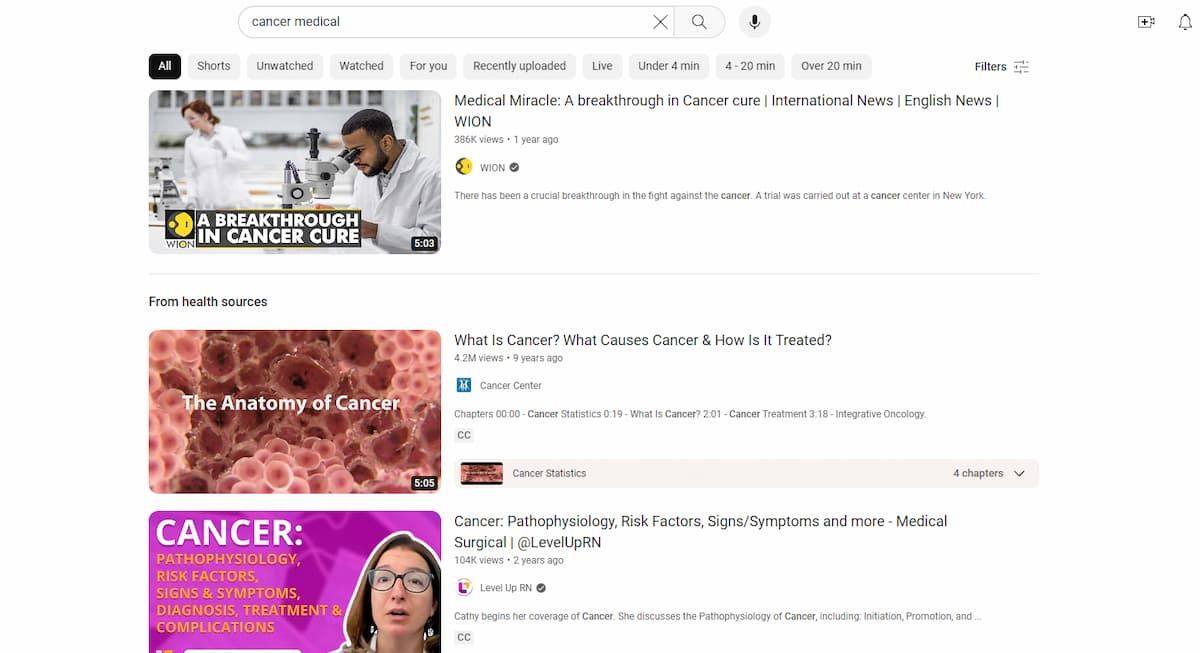 YouTube-Most cancers-scientific-search