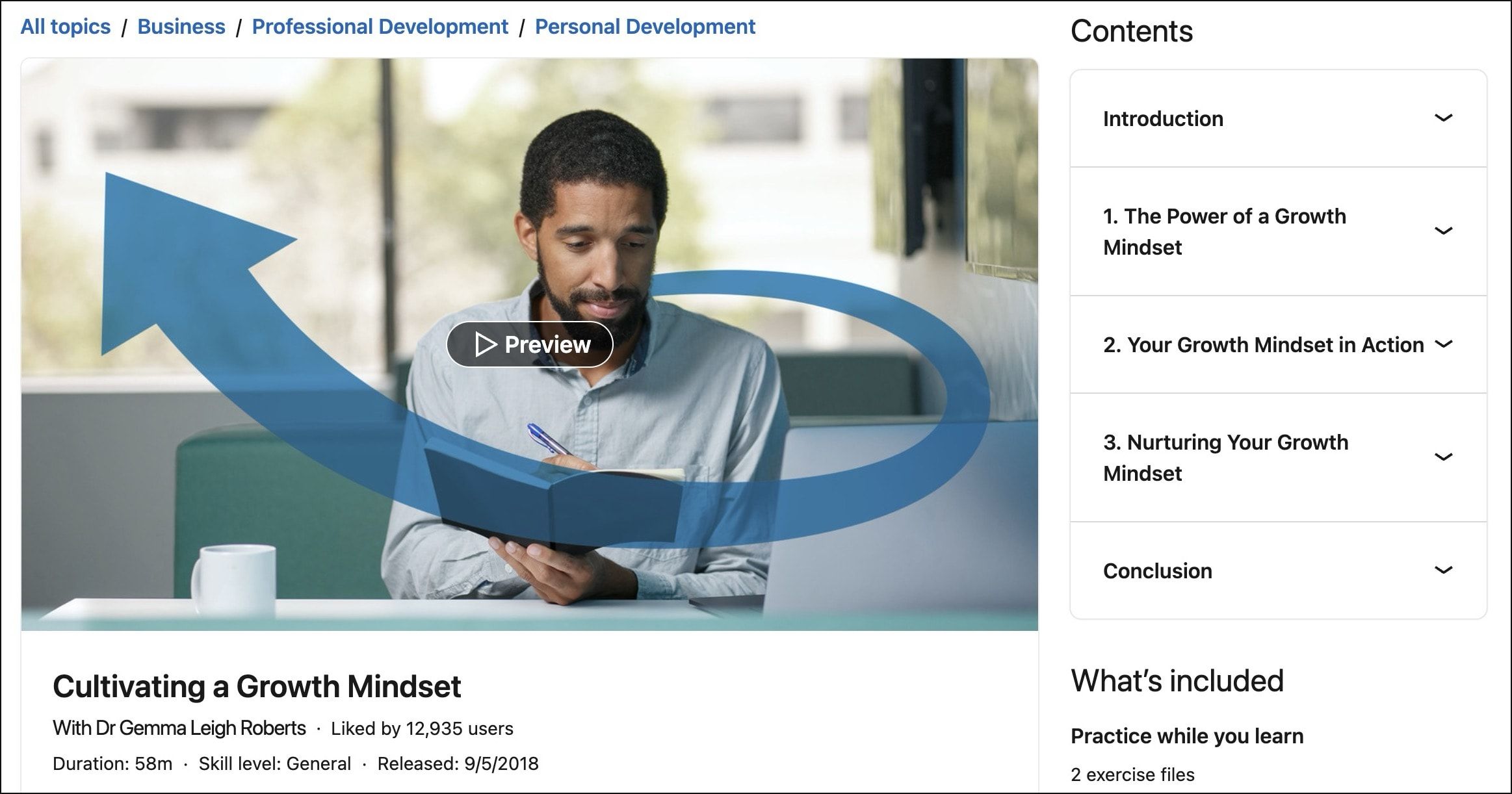 Cultivating Development Mindset course on LinkedIn Learning platform