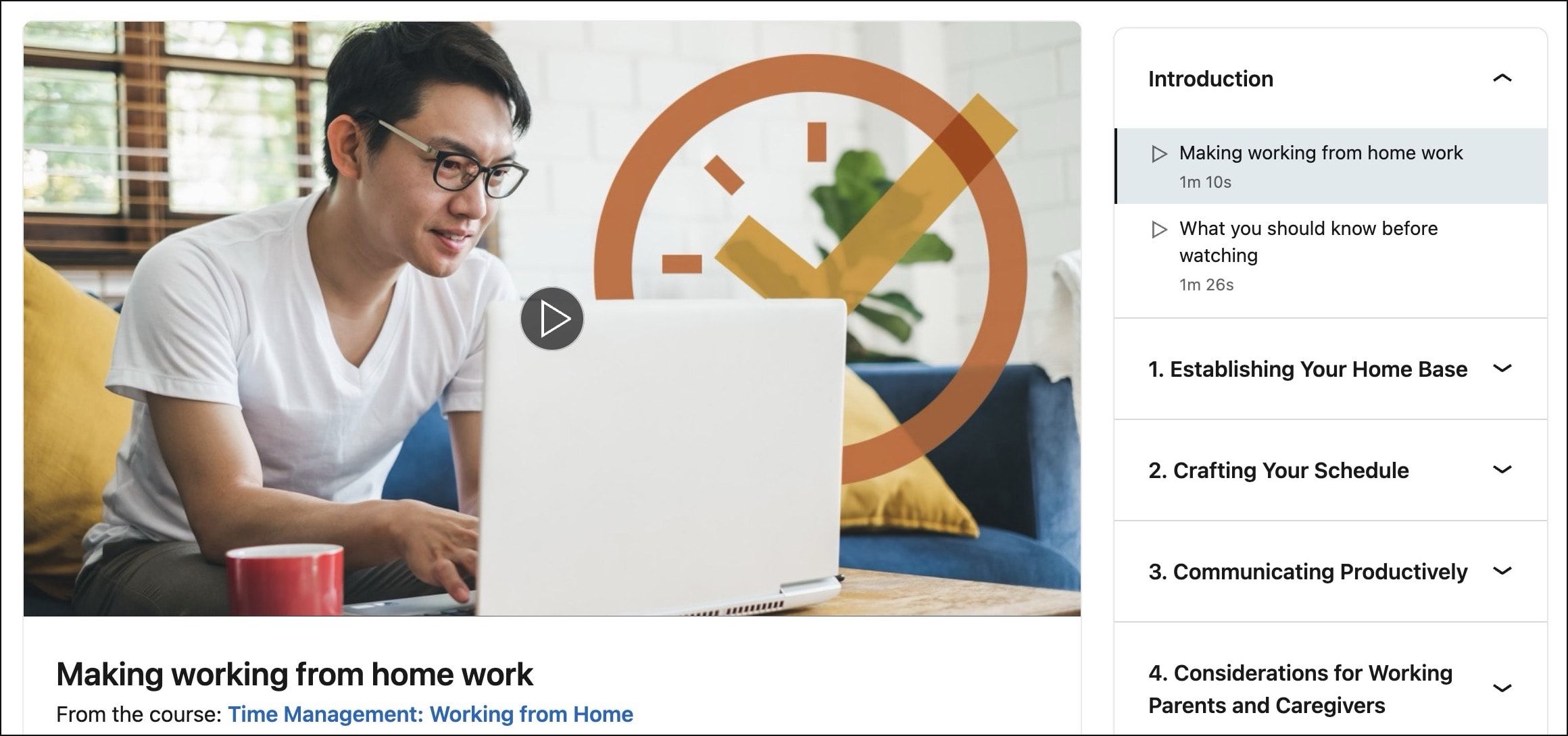 Time Management course on LinkedIn Learning platform