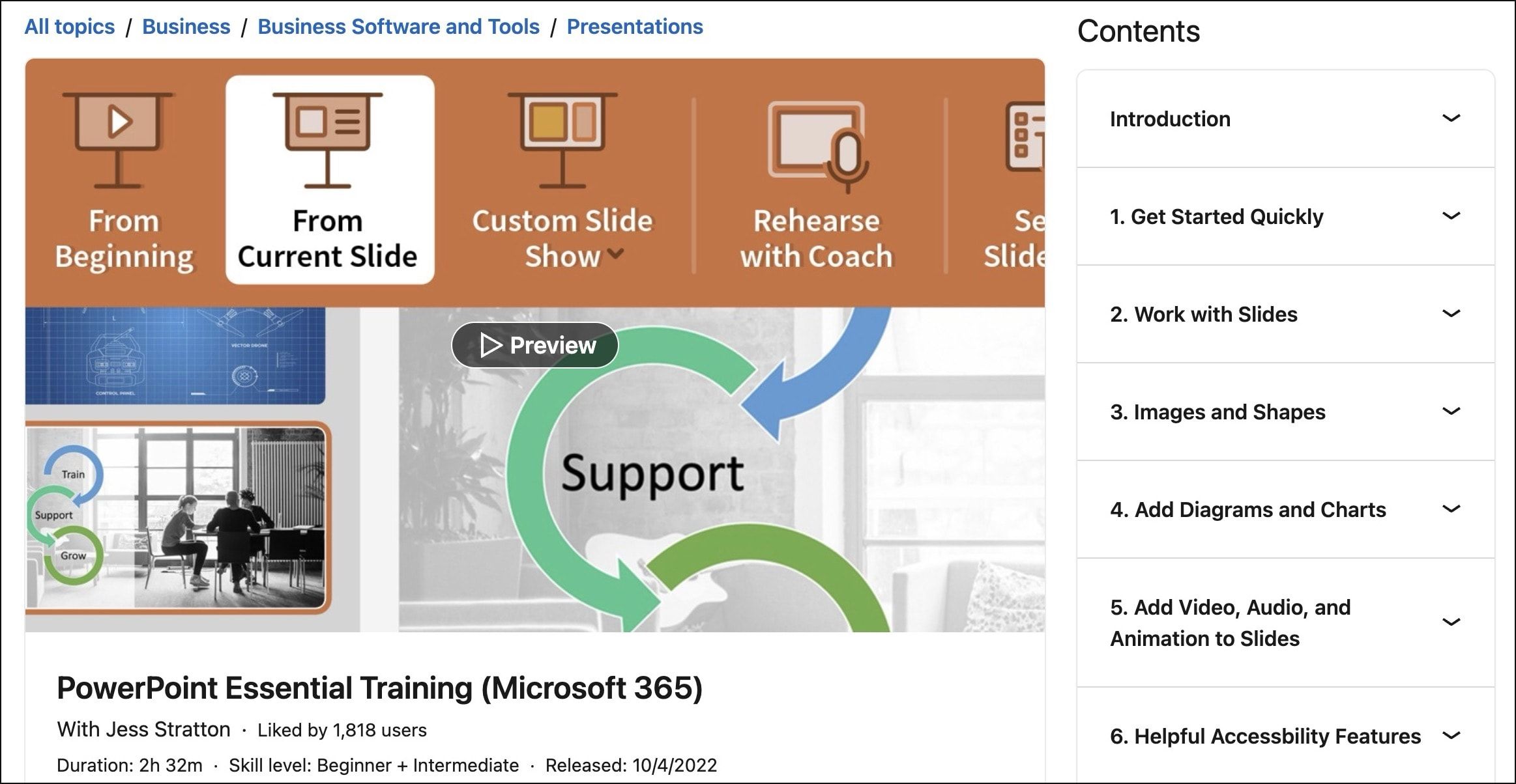 PowerPoint Necessary Coaching course on LinkedIn Learning platform