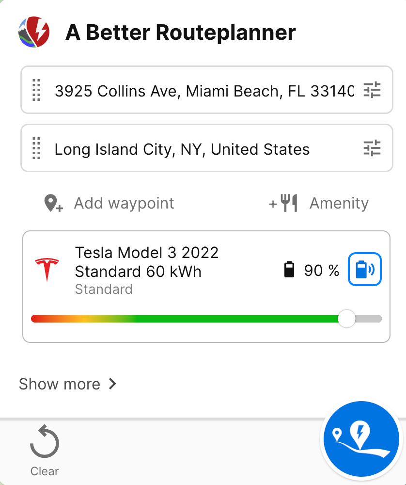 Screenshot of the ABRP app