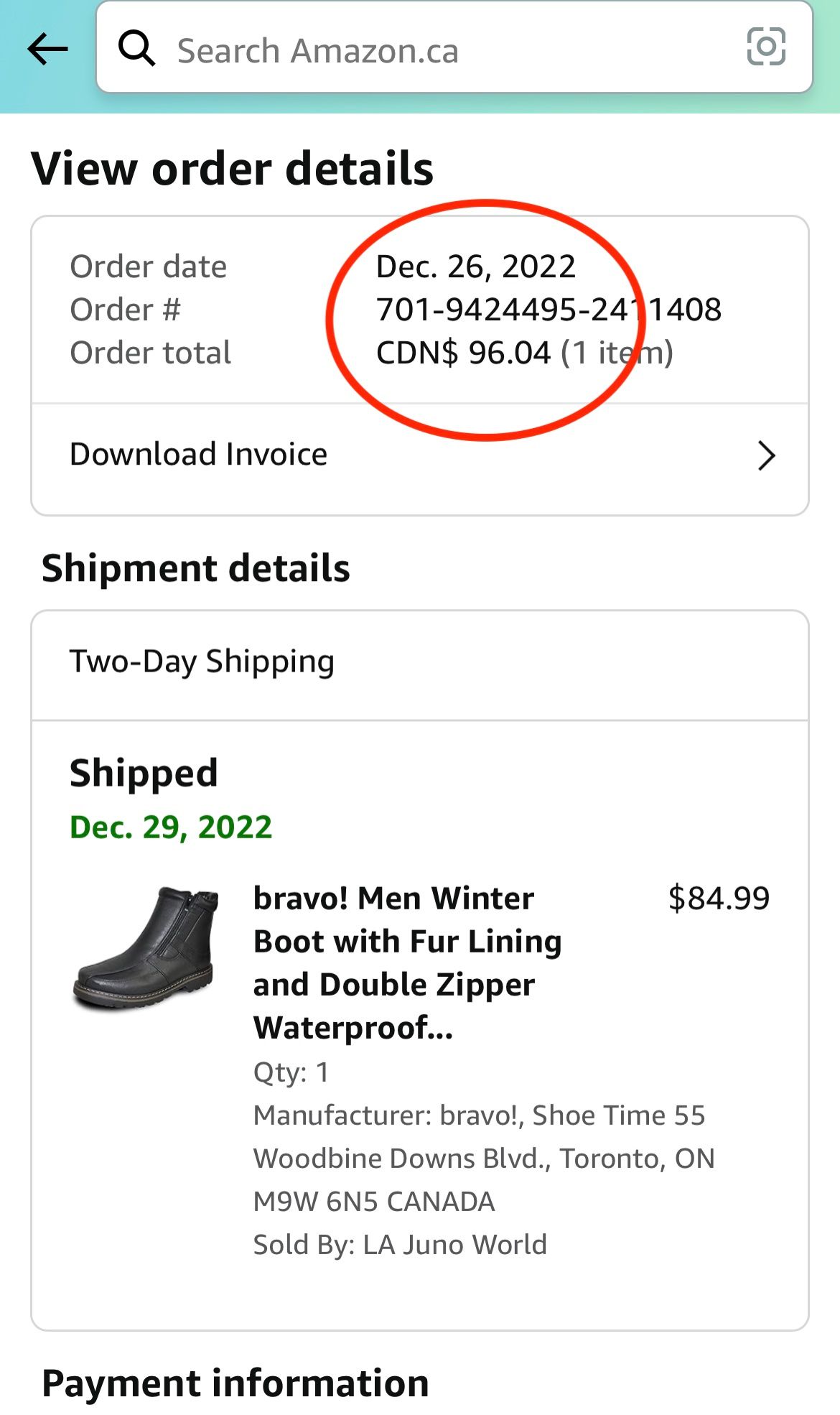 The Amazon cell app showing the roar puny print with a red circle around the full rate of this roar.