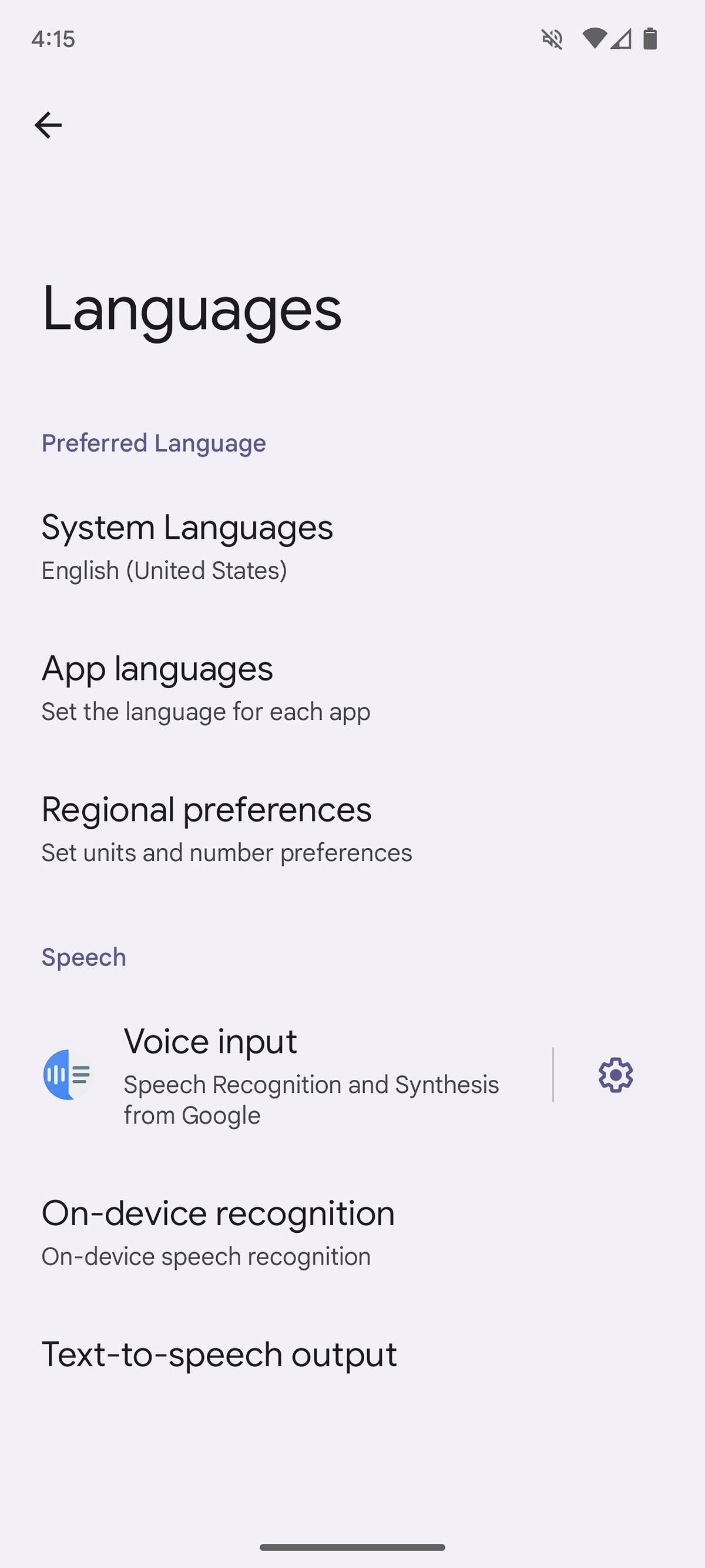 Language menu in Android 14.