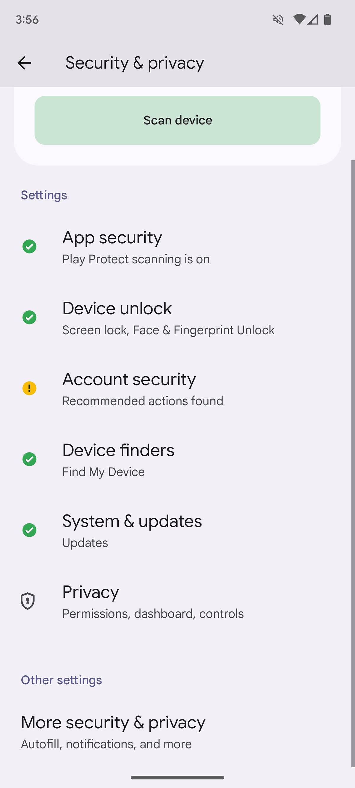 Security and privacy settings in Android 14.