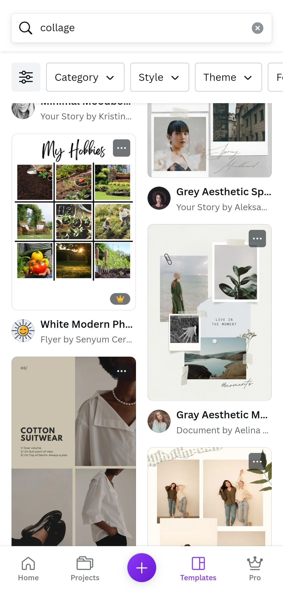 Screenshot of the templates in Canva