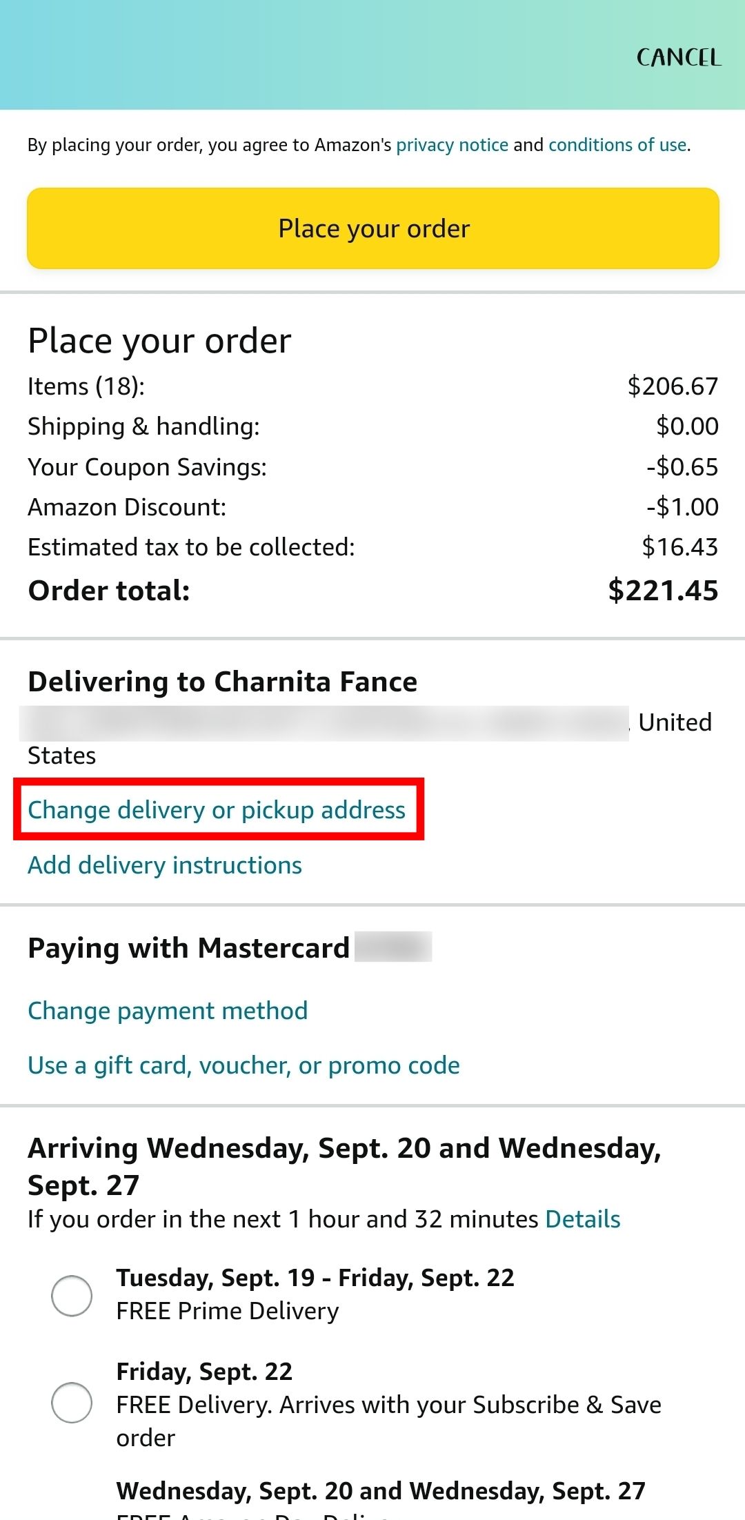 How to change the shipping address on an Amazon order