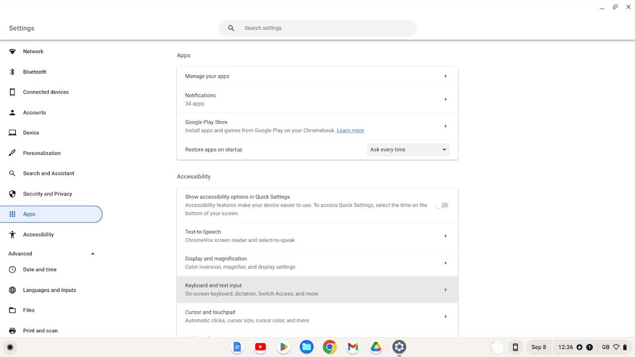 apps settings in ChromeOS