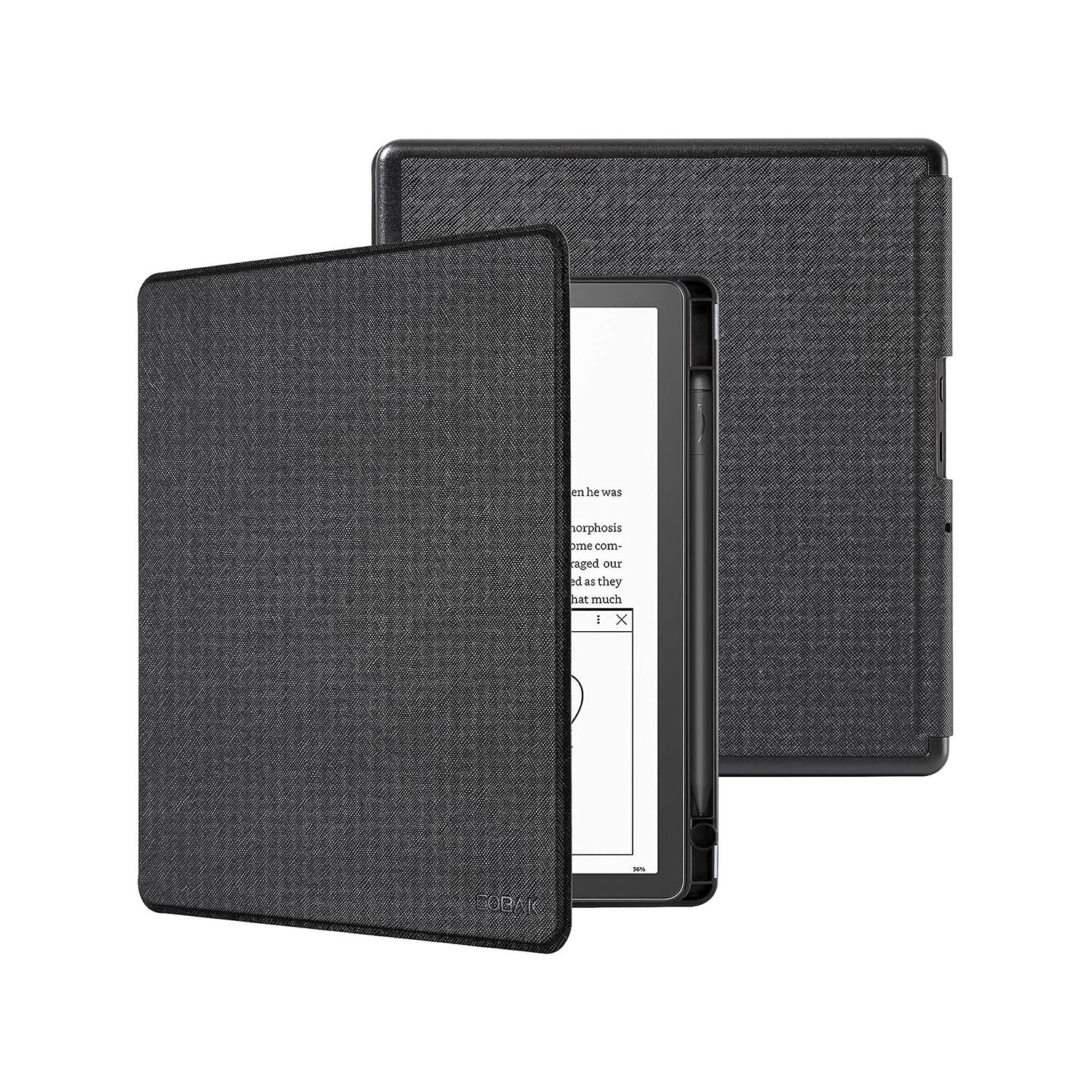 A black folio style case for the Kindle Scribe