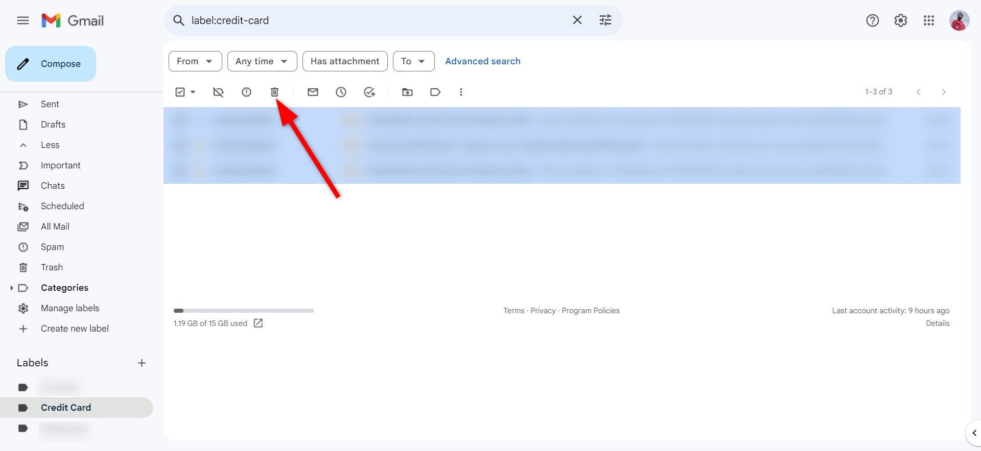 Delete messages from labels in Gmail