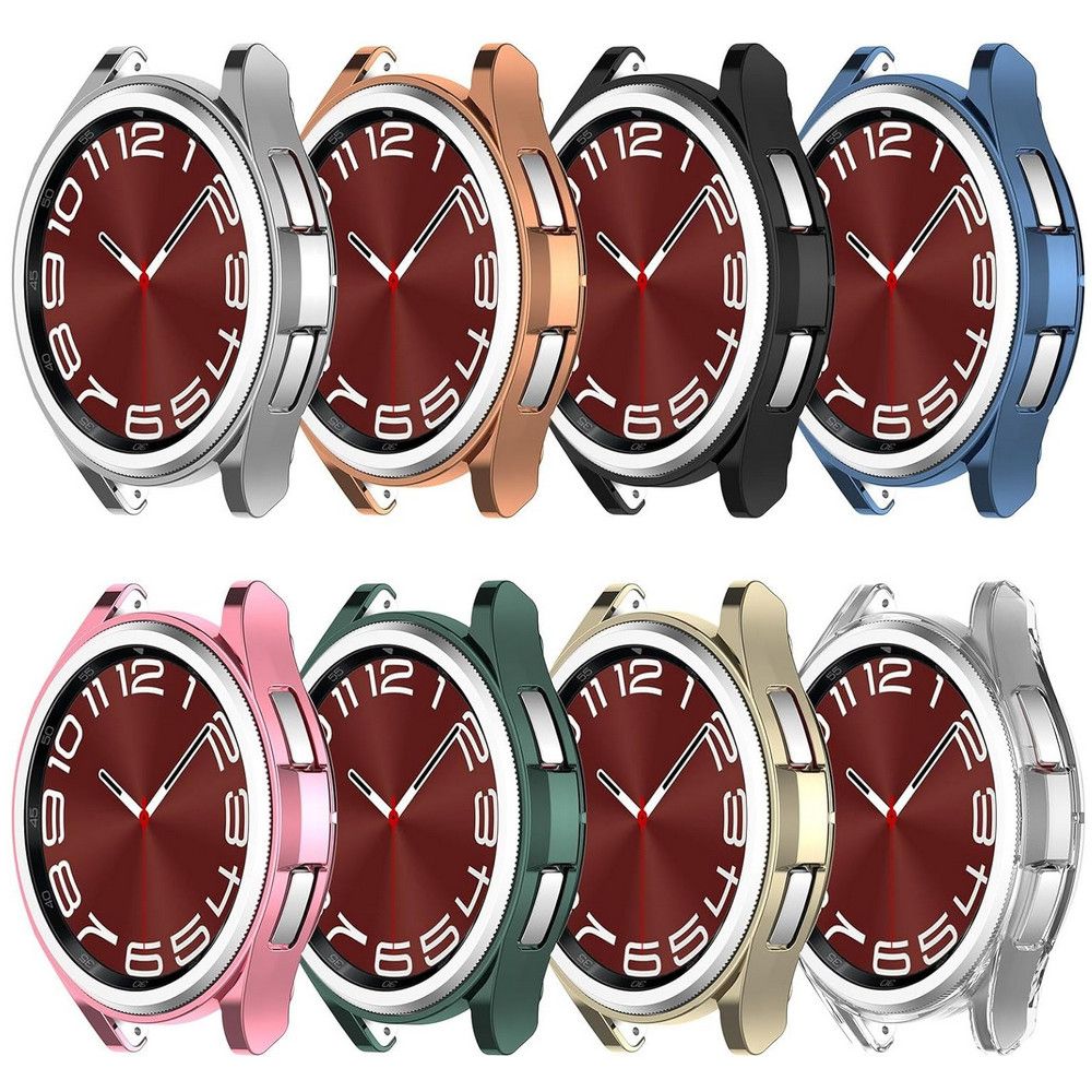 E ECSEM Bumper Case For Galaxy Watch 6 Classic, several colors pictured on watch cases overlayed and pictured at angle