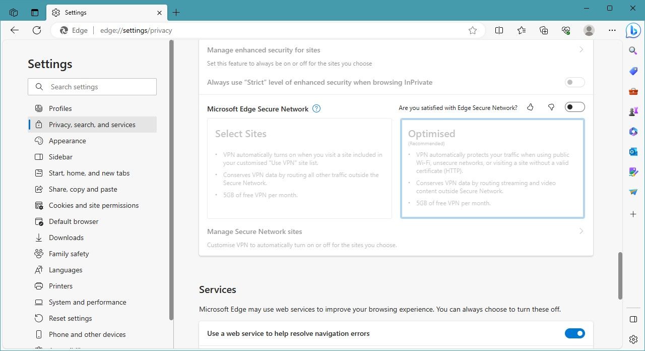 screenshot of privateness settings in microsoft edge desktop browser
