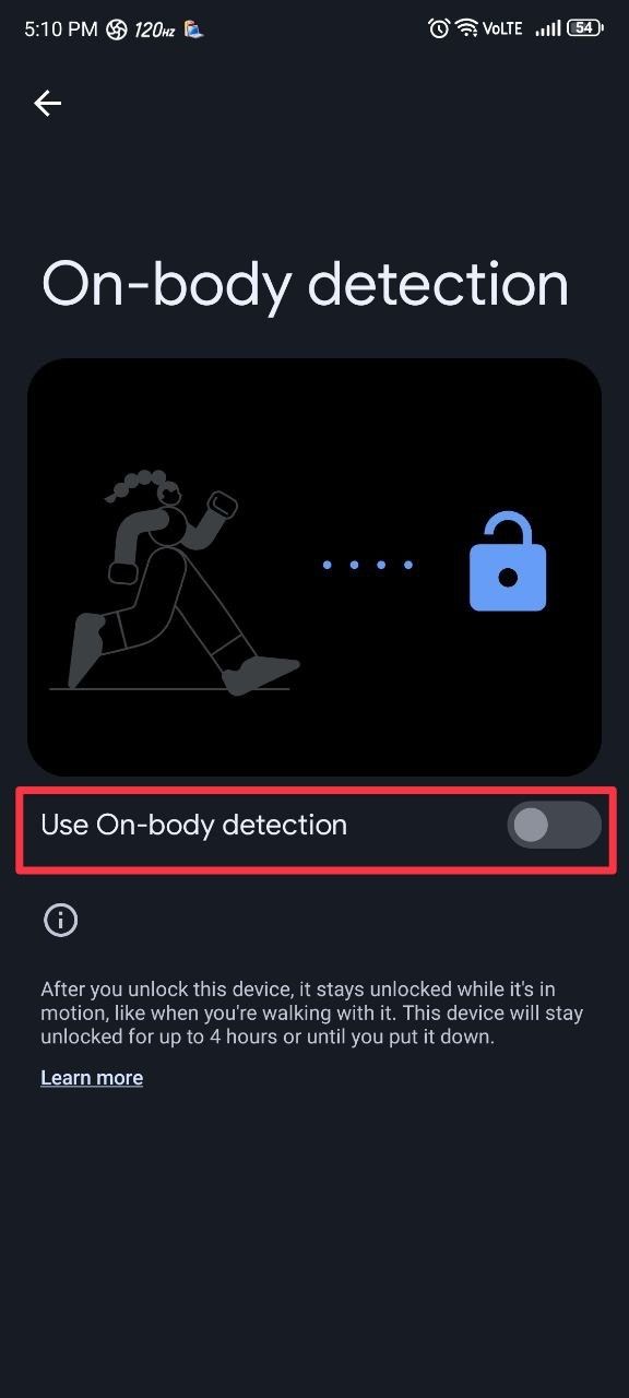 On-body detection settings online page screenshot