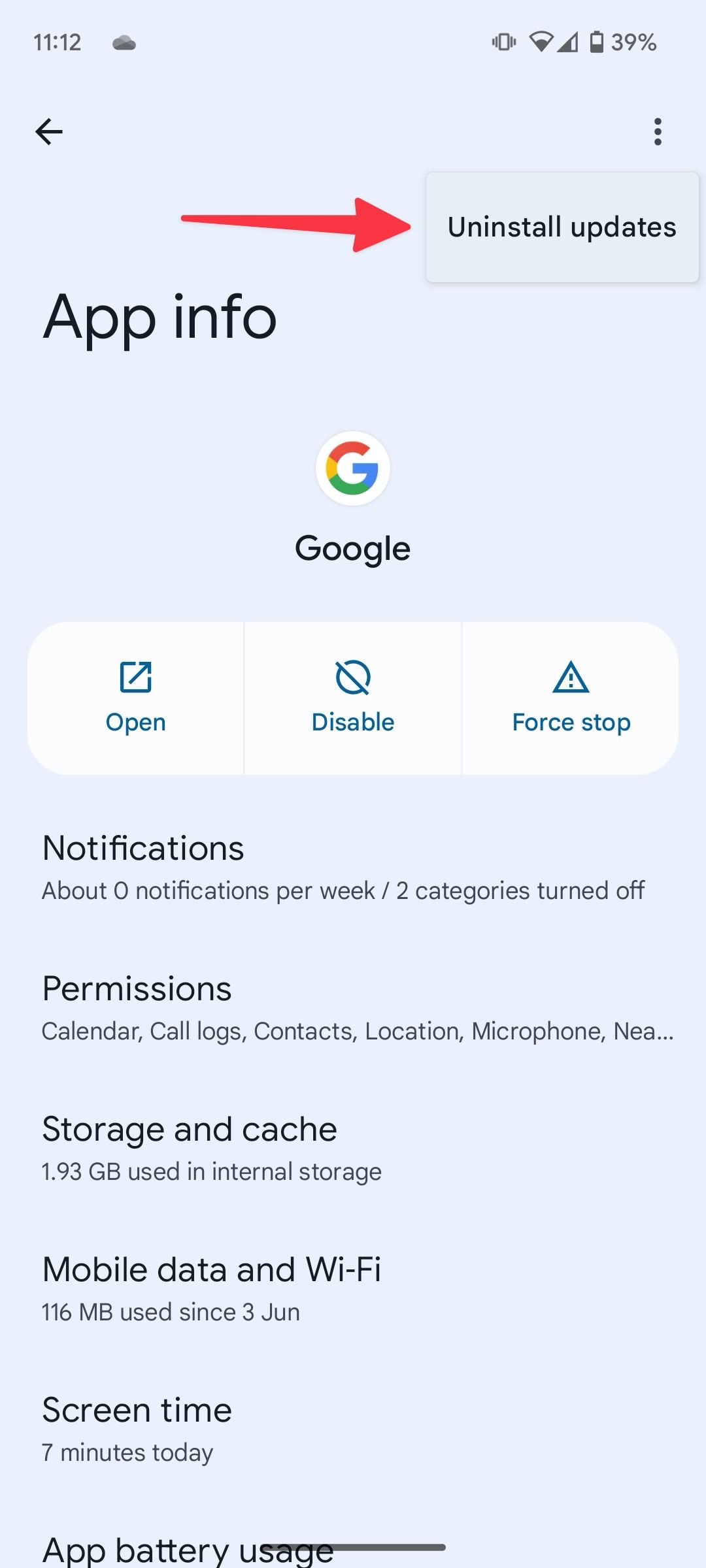 uninstall Google app updates