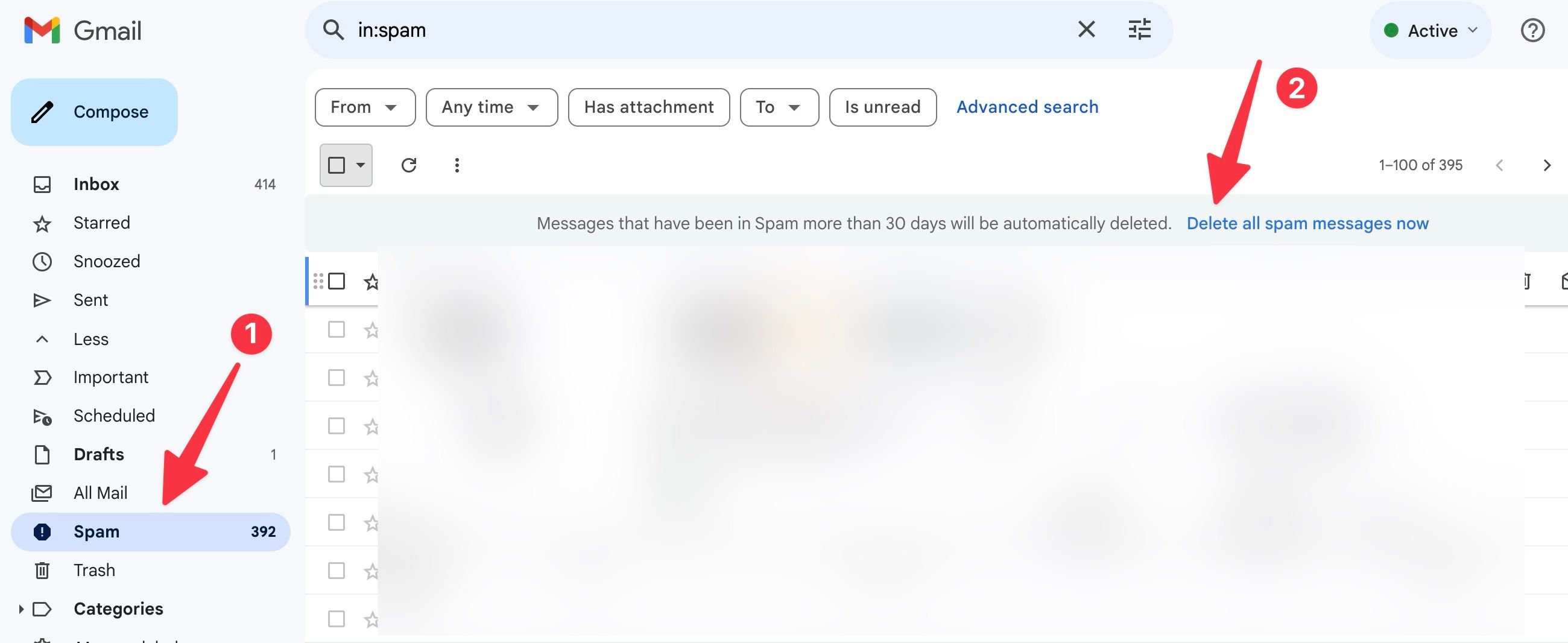 Delete spam emails in Gmail