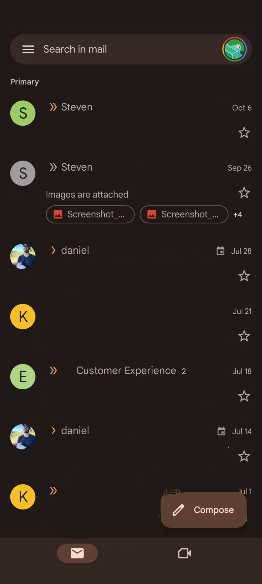 A screenshot of the Gmail app for Android