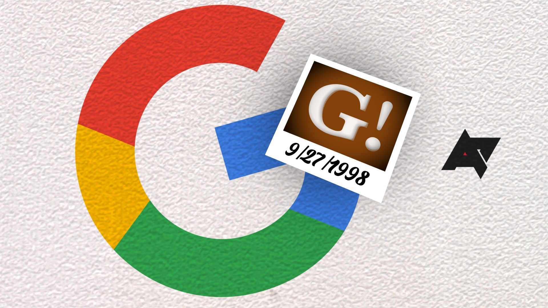 A collage of the Google logo, a polaroid-style 9/27/1998 photo of the old Google logo, and the Android Police logo on a grainy white background