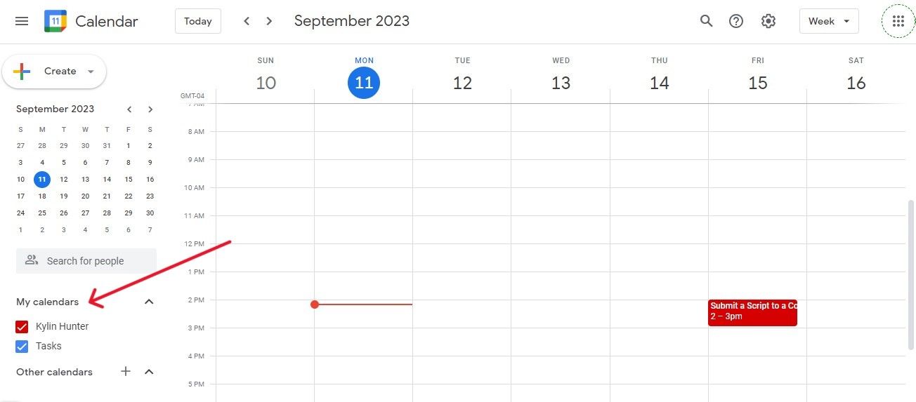 Click one of of your saved calendars on the left side of the screen.