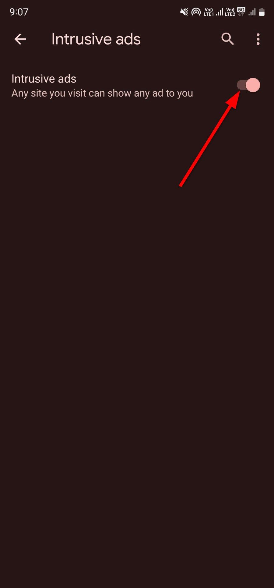 Google Chrome Intrusive Ads turned on Android