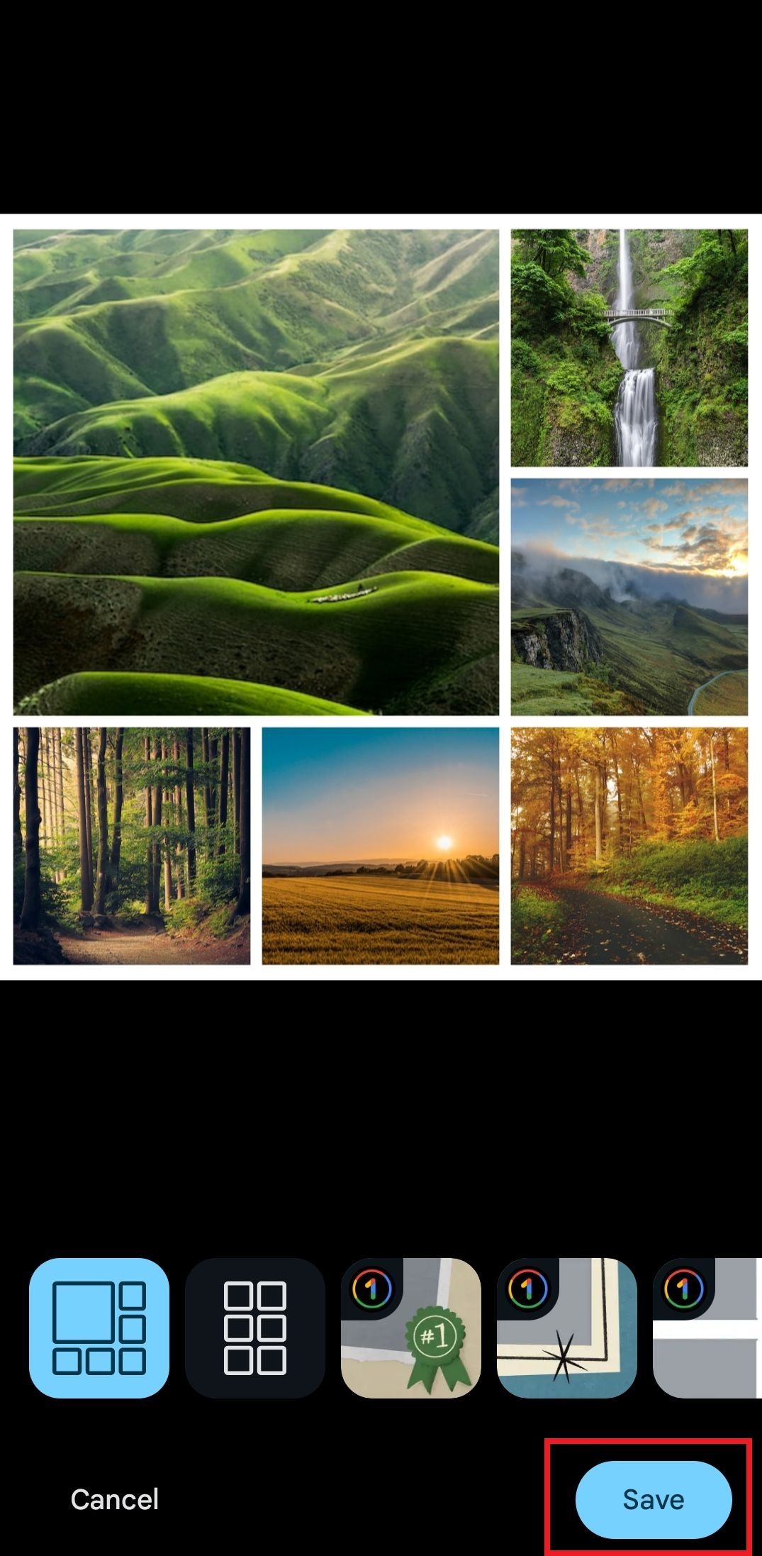 Screenshot highlighting the Save option in Google Photos